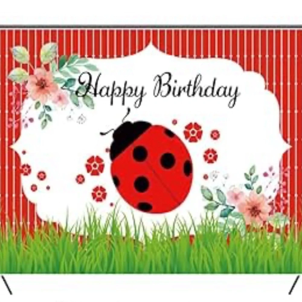 Ladybug Happy Birthday backdrop,5x3ft